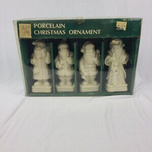 Porcelain Christmas Ornaments Set of 4 Santa White 5 inches Taiwan